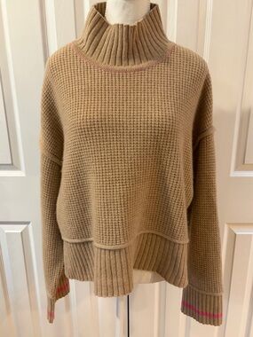 Pilcro Tan with Pink Accents Mock Neck Cashmere Sweater Size M